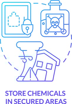Store chemicals in secured areas blue gradient concept icon. Prepare for tornado at home abstract idea thin line illustration. Storage location. Isolated outline drawing vector