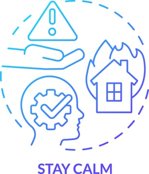 Stay calm blue gradient concept icon. Evacuation from burning building abstract idea thin line illustration. Think clearly and be focused. Isolated outline drawing vector