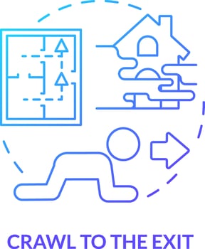 Crawl to exit blue gradient concept icon. Escape house from fire abstract idea thin line illustration. Avoid deadly smoke and fumes. Breathe less. Isolated outline drawing vector