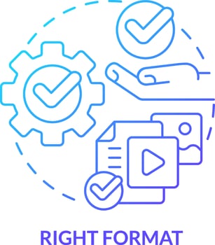 Right format blue gradient concept icon. Advertising material type. Design trend. Content tip abstract idea thin line illustration. Isolated outline drawing vector