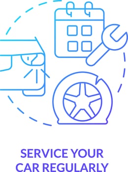 Service your car regularly blue gradient concept icon. Troubleshooting. Common driving safety rule abstract idea thin line illustration. Isolated outline drawing vector