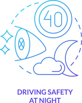 Driving safety at night blue gradient concept icon. Move slowly. Situational driving safety abstract idea thin line illustration. Isolated outline drawing vector