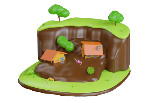 3d illustration of a natural disaster erosion. landslide disaster. Rocks and landslides have severely damaged houses png