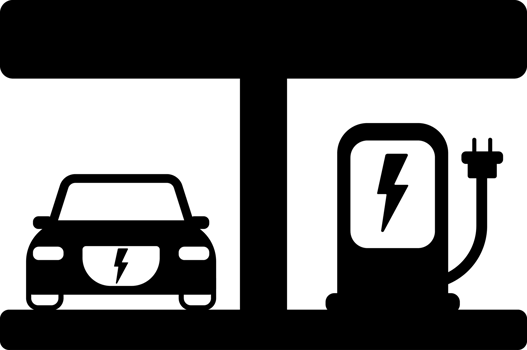black and white charging station for electric car simple flat icon png