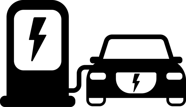 black and white charging station for electric car simple flat icon png