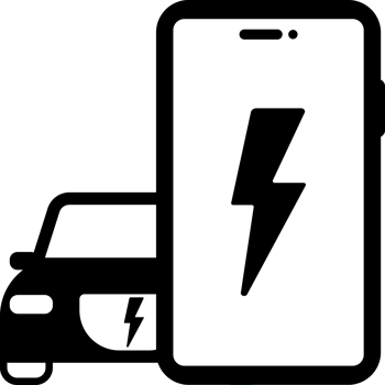 black and white electric car application on mobile phone simple flat icon png