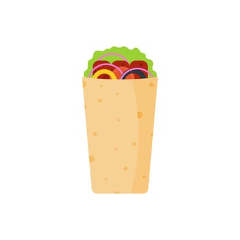 shawarma kebab flat design vector illustration. Arabic eastern toasty doner kebab meal. Shaurma or burrito business emblem flat vector illustration