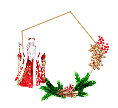 Christmas frame with fir branches and Santa Claus in red.Watercolor hand drawn illustration for invitations, greeting cards, prints, packaging and more. Merry christmas and happy new year. png