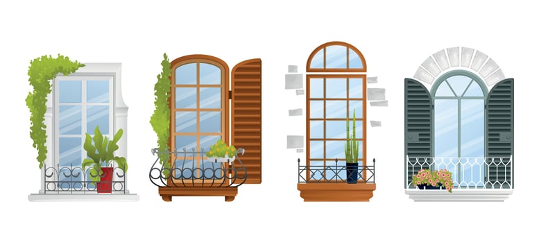 Colored Vintage Balcony Icon Set vector