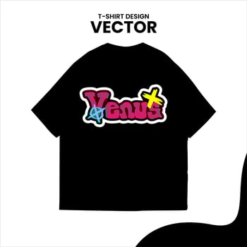re-editable graffiti-style t-shirt design, isolated on a white background and mounted on a black t-shirt mockup vector