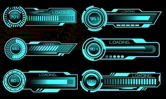 Set of HUD modern loading progress bars user interface elements design technology cyber blue on black futuristic vector