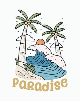 Take me to the paradise. the waves and the coconut on the beach vector t shirt illustration