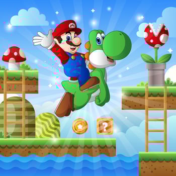 Plumber Hero with Green Dragon in Mushroom Kingdom vector