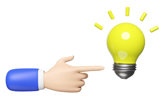 3d pointing finger with yellow light bulb isolated. idea tip education, knowledge creates ideas concept, minimal abstract, 3d render illustration png