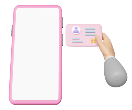 3D hand using Id card with mobile phone, smartphone isolated. Business person card, job application, recruitment staff, human resources, job search, plastic card concept, 3d render png