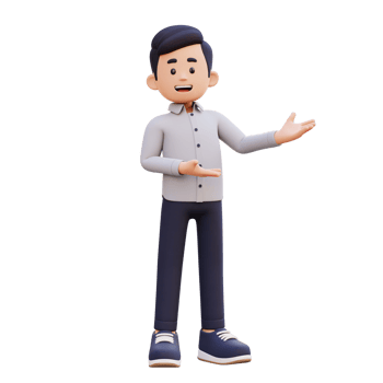 3D Male Character Presenting to the Left with Confidence png