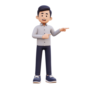 3D Male Character Pointing Left with Confidence png