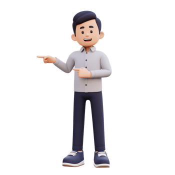 3D Male Character Pointing Right with Confidence png