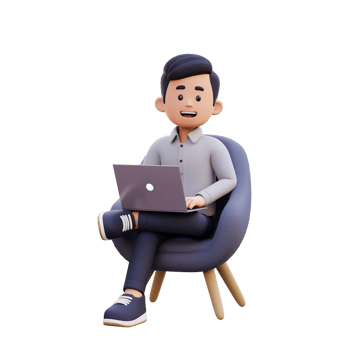3D Male Character Sitting on a Sofa and Working on a Laptop png