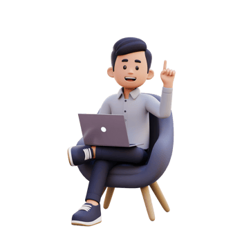 3D Male Character Gets an Idea while Sitting on a Sofa and Working on a Laptop png