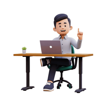 3D Male Character Strikes with an Idea while Working on a Laptop png