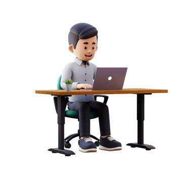 3D Male Character Engaged in Work on a Laptop png