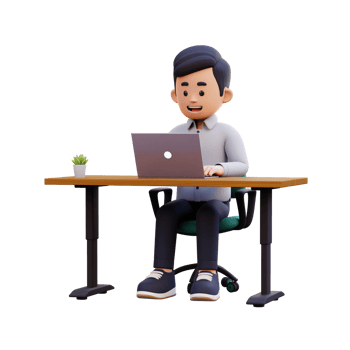 3D Male Character Engaged in Productive Work on a Laptop png