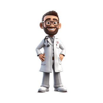 3D Happy cartoon doctor. Cartoon doctor on transparent background. png