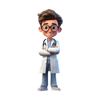 3D Happy cartoon doctor. Cartoon doctor on transparent background. png