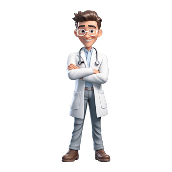 3D Happy cartoon doctor. Cartoon doctor on transparent background. png