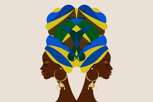 portrait beautiful Afro woman. Shenbolen Ankara Headwrap Women African Traditional Headtie Scarf Turban. Kente head wraps African tribal batik fabric design. Vector women diversity concept background
