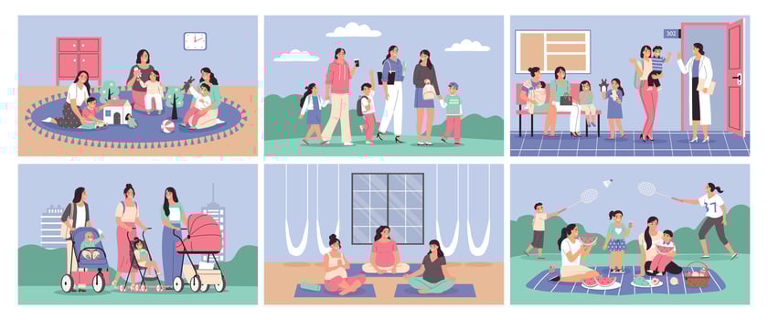 Mom Baby Group Color Set vector