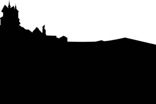 Silhouette of haunted house with wolf. vector