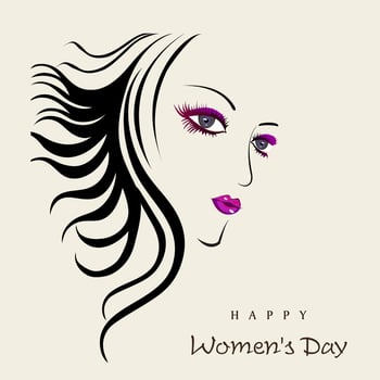 Happy Women's Day celebrations concept with illustration of a beautiful long hairs girl on grey background. vector