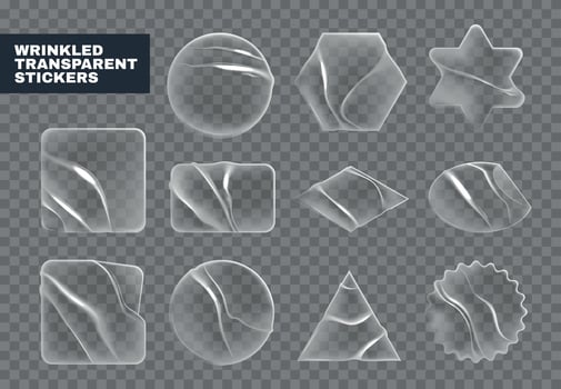 Wrinkled Transparent Stickers Set vector