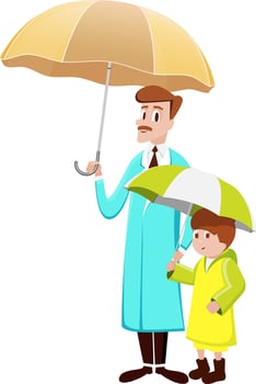 Illustration of father and son in raincoat vector