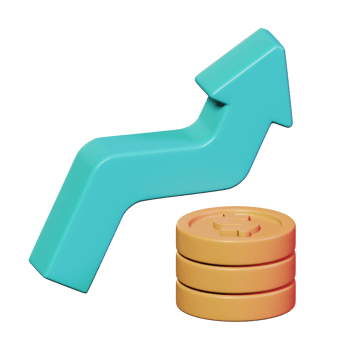 dollar coin stack up with growing arrow for business financial profit 3d icon illustration design png