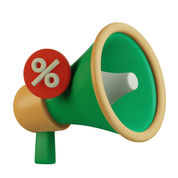 megaphone loudspeaker with sale discount badge for social media ecommerce campaign 3d icon illustration design png