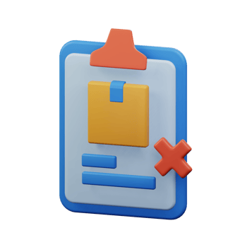 package order canceled to deliver. cardboard with clipboard paper document with cross mark for delivery service report 3d rendered icon illustration design png
