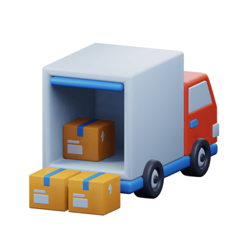delivery truck loading cardboard package inside cargo box for ecommerce shipment transportation service 3d rendered icon illustration design png