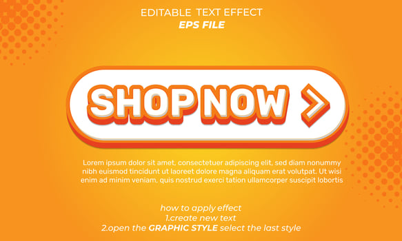 shop now effect, font editable, typography, 3d text. vector template