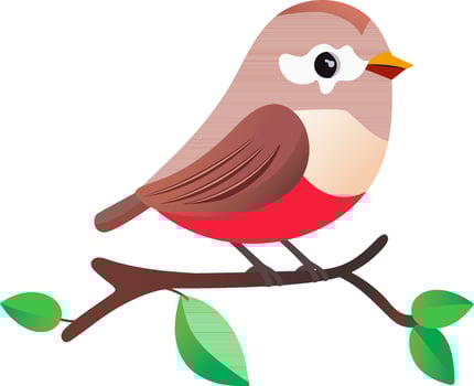 Brown And Red Bird Sitting On Branch Icon In Flat Style. vector