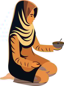 Illustration of Young Muslim Woman Holding Bowl With Spoon Icon. vector