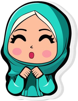 Isolated Frightened Muslim Girl Character In Sticker Style. vector