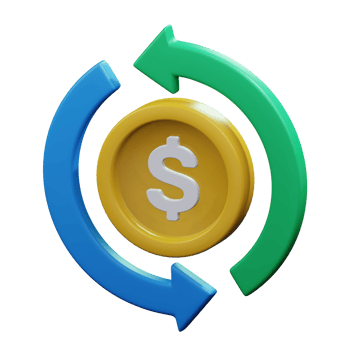 gold coin with flow turnover arrow around for automatic money revenue cycle 3d render icon illustration design png