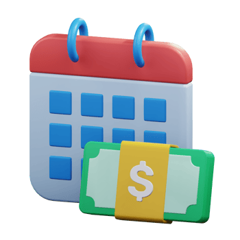 calendar with money bundle for payment salary schedule financial concept 3d render icon illustration design png