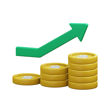 profit gold coin stack up with grow arrow for success financial business 3d render icon illustration design png
