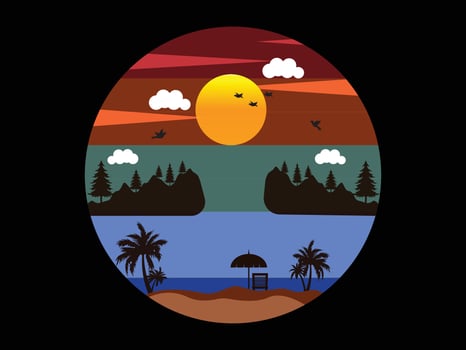 Enjoy Summer Vacations T-shirt Design Vector Illustration and apparel vector design, print, typography, poster, emblem with palm trees. With Surfing Man, Vector Print Design Artwork, Summer T-shirt