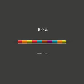 Rainbow loading bar in progress symbol, icon, banner. rainbow 60 pecent loading sign vector illustration on dark background. Used for updating and upgrade concept