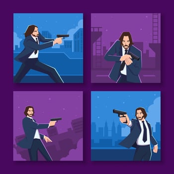 Man with Gun in Action Social Media Post vector